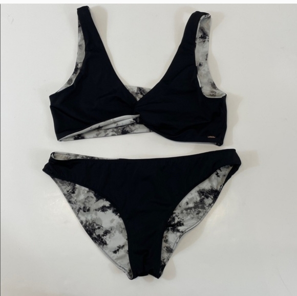 Victoria’s Secret Pink Reversible Marble Print Bikini Set Black Gray  Sz L - Picture 2 of 8